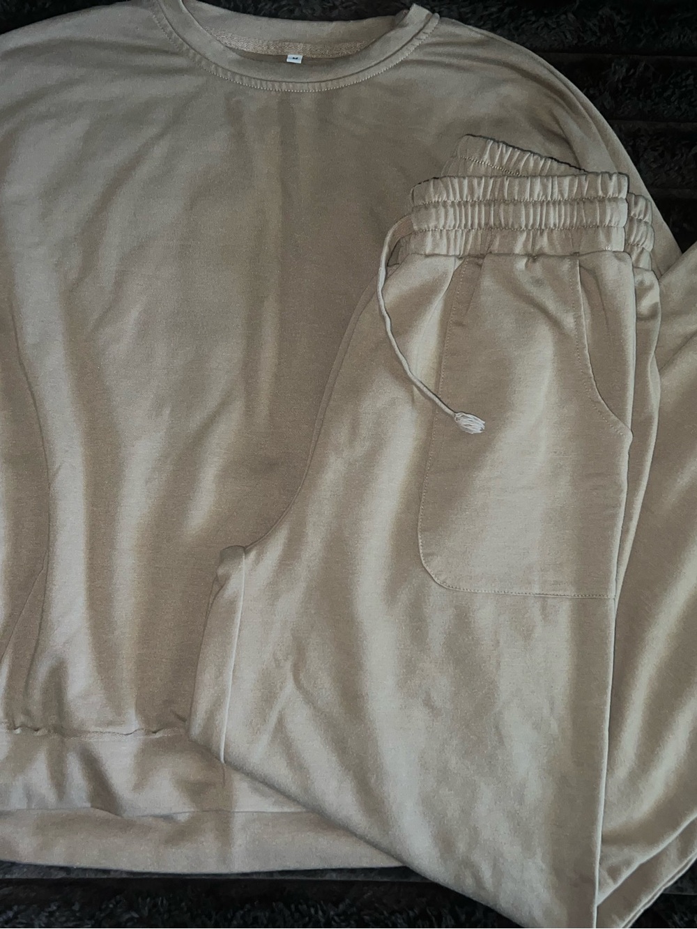 Women’s Casual Drawstring Pants and Top in Beige